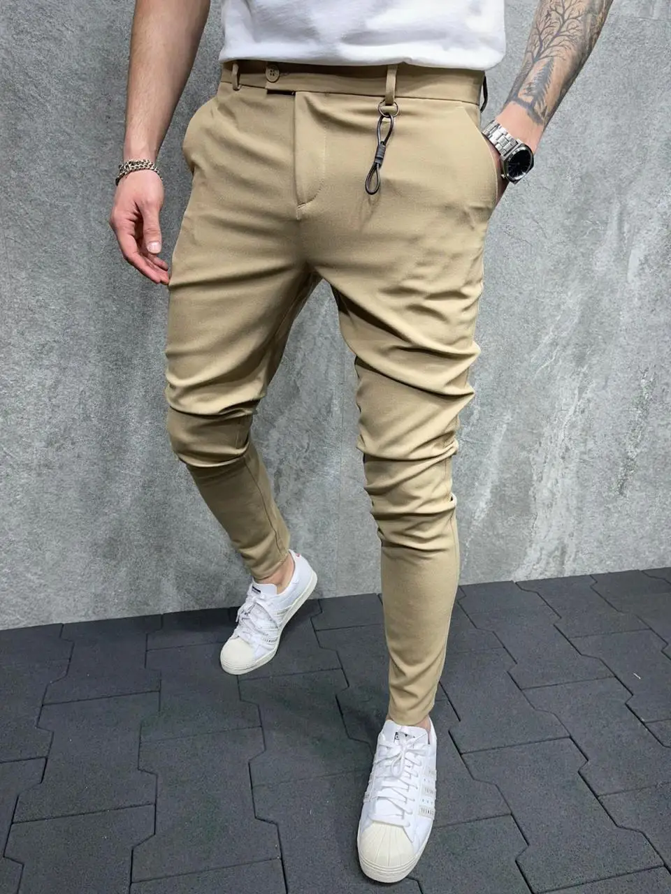 Pantalones de tela de corte clásico italiano para hombre, ropa de calle de Color  arena|Pantalones vaqueros| - AliExpress