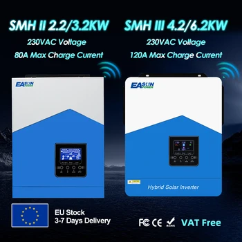 EASUN Solar Inverter 2.2KW 3.2KW 4.2KW 6.2KW 12V 24V 48V Pure Sine Wave Hybrid Inverter With 80A 120A Power Controller NO VAT