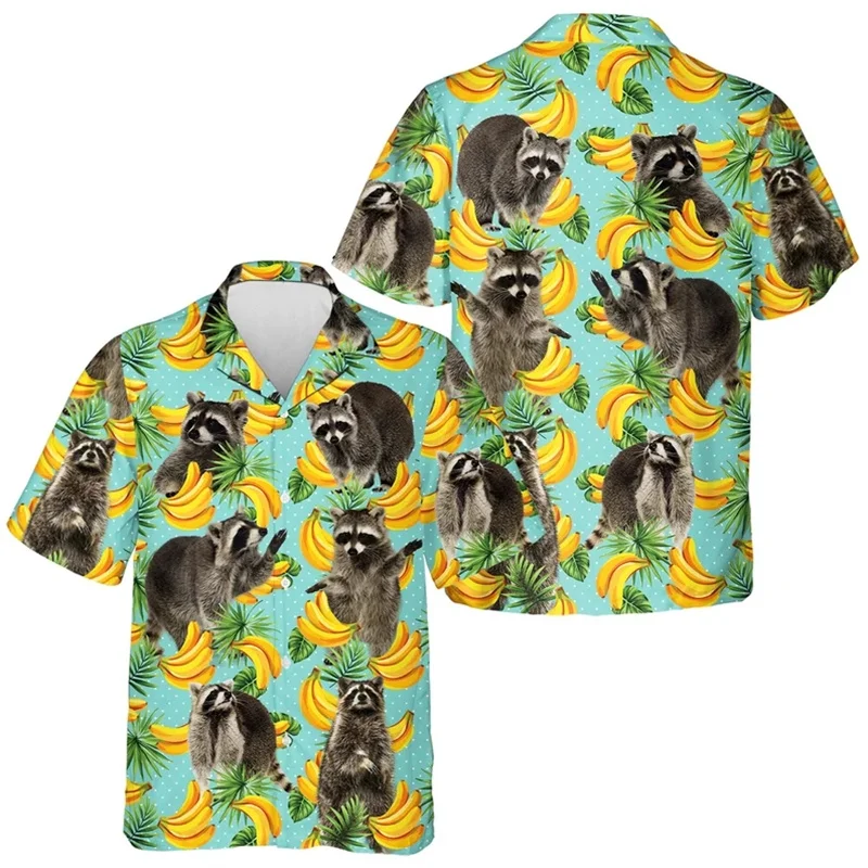 thumbnail image 1 of Camisas hawaianas holgadas y transpirables de manga corta con estampado 3D de mapache y rata para hombre y mujer, para fiestas en la playa, para verano, 1 of 5