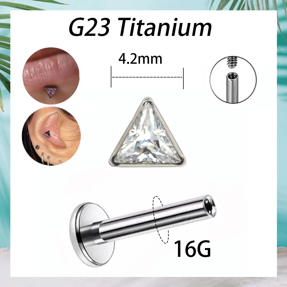 G23 Titanium Triangle Labret with 5A CZ Stone Sexy Nose Studs