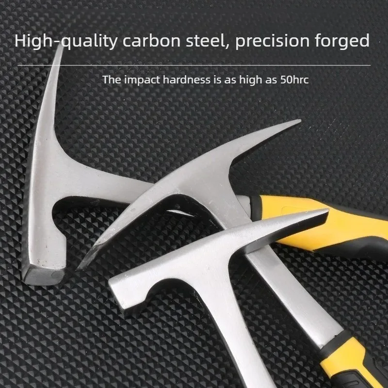 Rock Pick Hammer High Carbon Steel All-Steel Geological Claw with Non-Slip Rubber Handle Brushed Finish 1pc