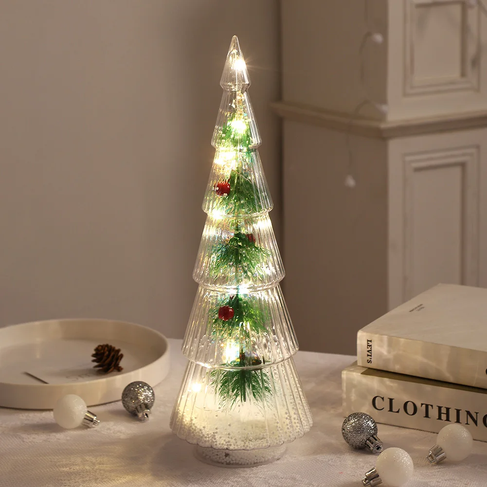 Realistic Pine Needles LED Tabletop Christmas Tree Night Light Holiday Home Bedroom Decor Gift for Family Christmas Lights