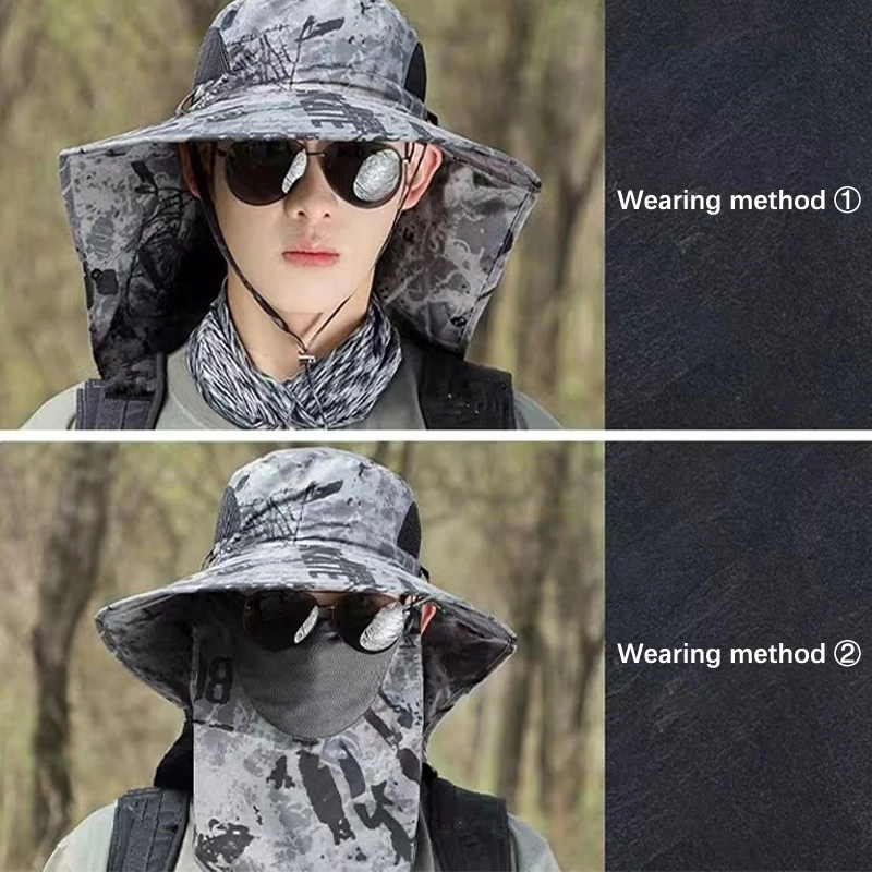Summer Sun Hats UV Protection Outdoor Hunting Fishing Cap For Men Women Hiking Camping Visor Bucket Hat Neck Flap Fisherman Hat