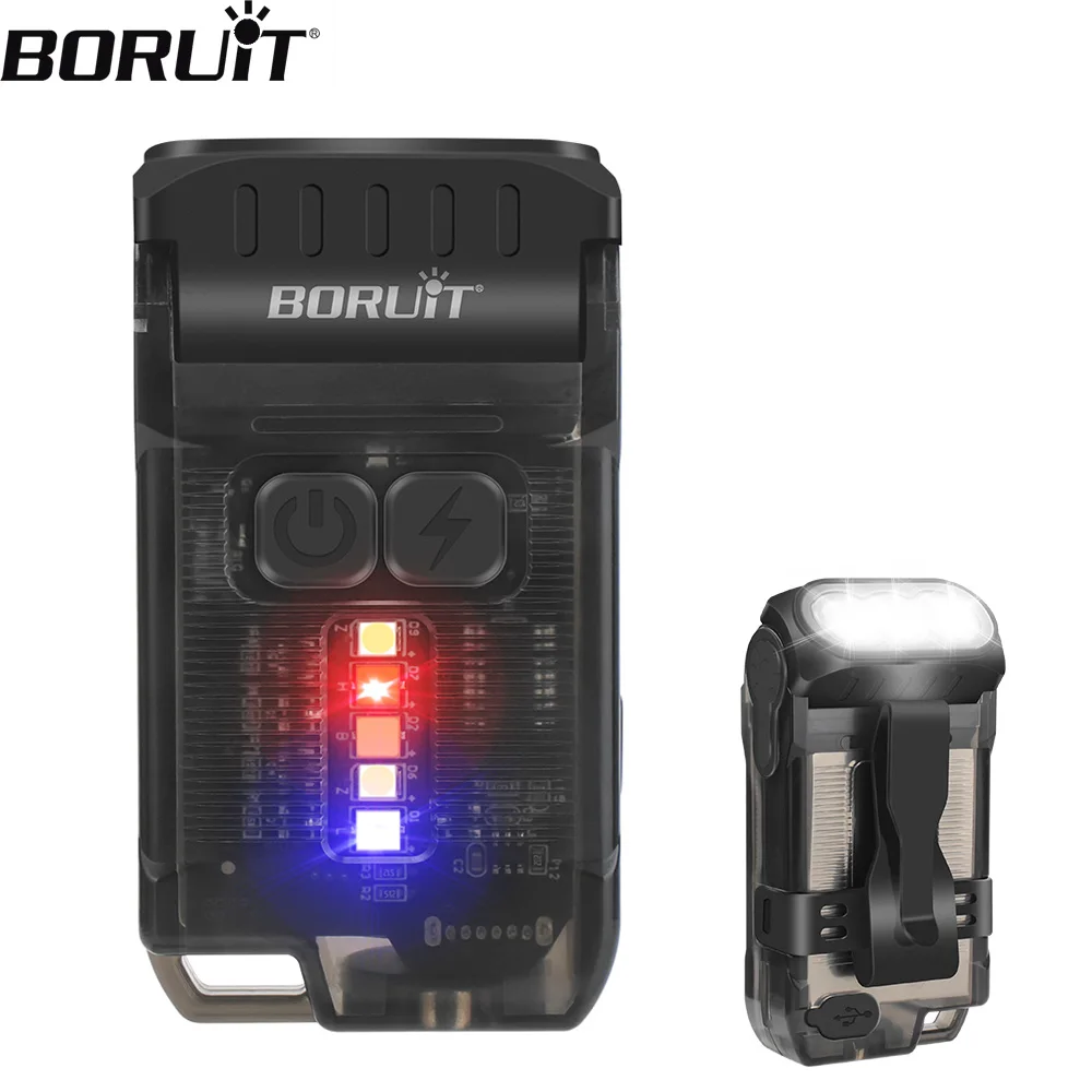 BORUiT V15 EDC Keychain Flashlight Portable Mini Torch Type-C Rechargeable Work Light With Magnet Clip Emergency Pocket Lantern