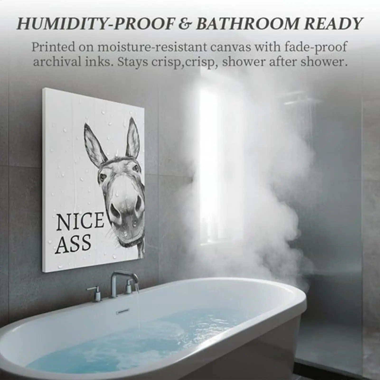 Humorous Donkey Bathroom Wall Art - Nice Ass Decorative Poster