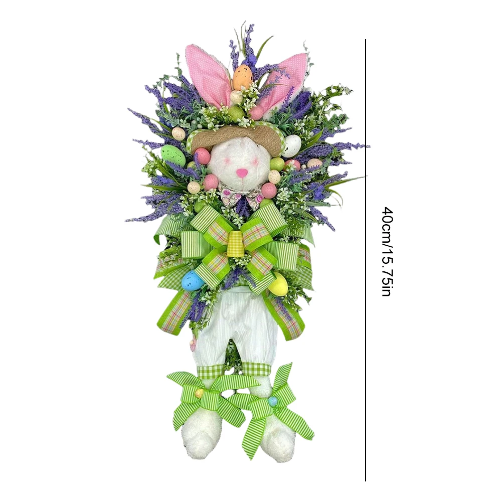 Easter Lavender Egg Bunny Wreath Festival Theme Front Door Bunny Wreath Ornament Farmhouse Egg Rabbit Garland for Outdoor Use