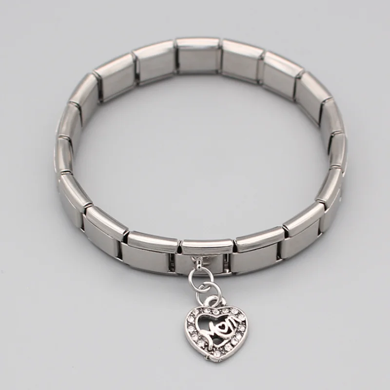 Daisy Heart Mom Color Rhinestone Italian Charm Bracelet With Charm Bracelet
