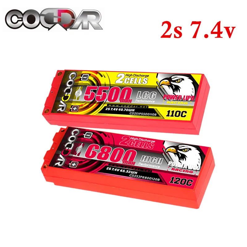 

CODDAR 2S 7.4V 4200mAh/5500mAh/6800mAh LiPo Battery Hardcase Low Profile 5.0mm Bullet For RC Race Car Boat 7.4V Batteries