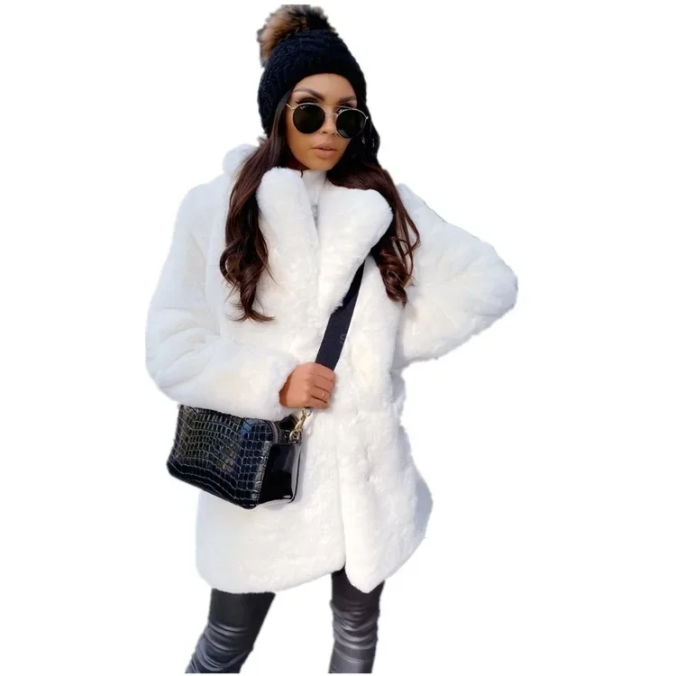 Faux Fur Coat Women Purple Long Sleeve Lapel Winter Coat 2023 New Fashion Temperament Office LadyWhite Fur Jackets Clothing Red