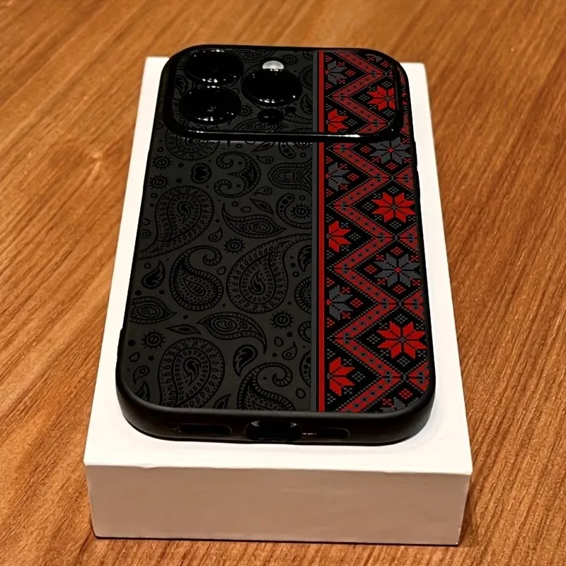 Elegant Black and Red Floral Border Pattern Shockproof Phone Case - Soft Protective Cover