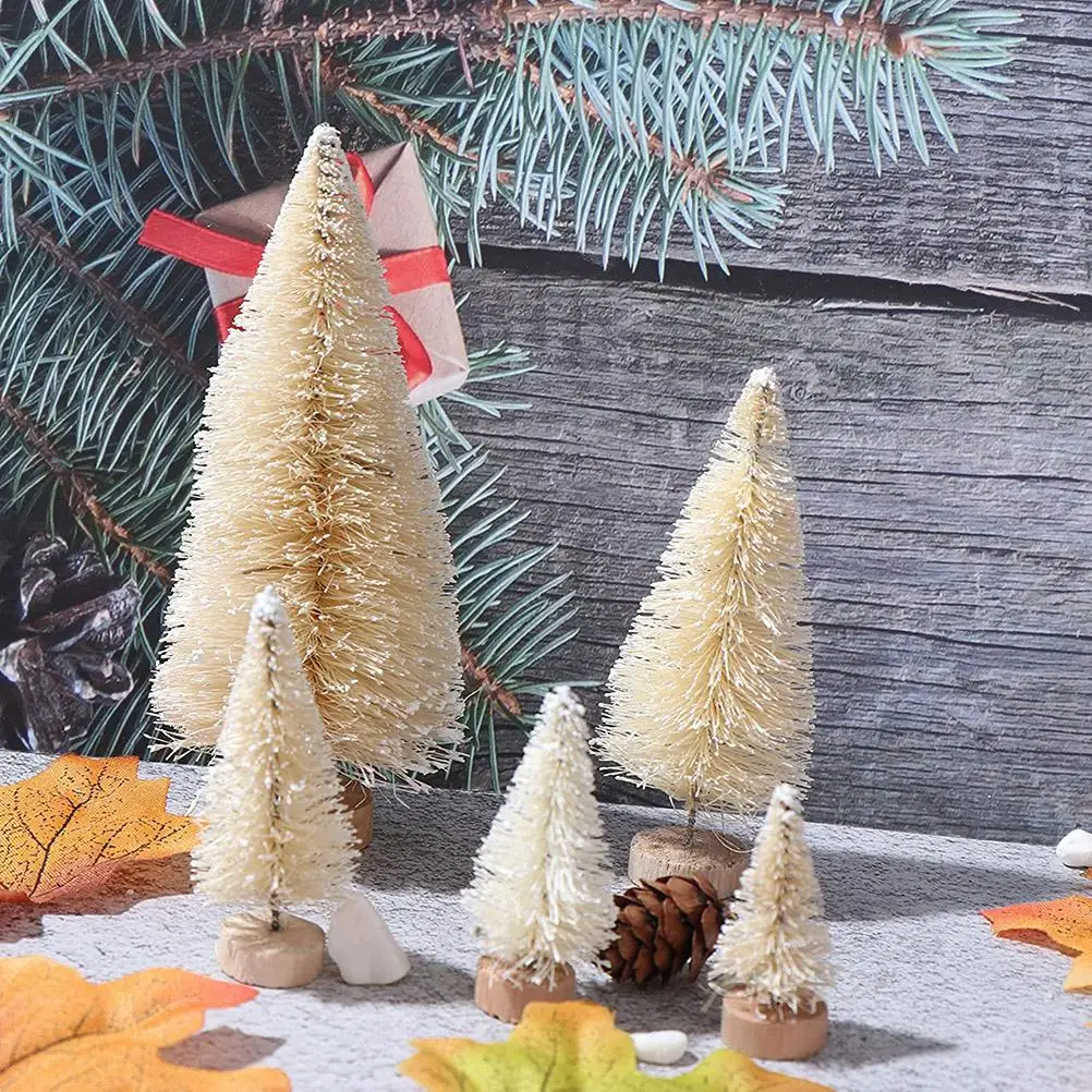 8PCS Christmas Tree Ornament  Stable Standing Sisal Silk Wood Mini Christmas Tree Home Decoration Ideal Present for Indoor