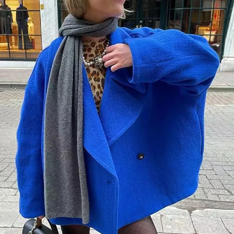 

Women 2023 Autumn New Fashion Short Woolen Jackets Coat Vintage Long Sleeve Button Up Female Outerwear Chic Tops