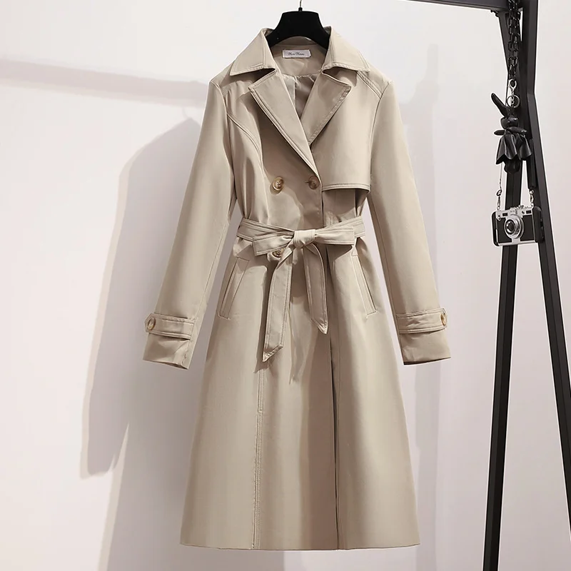 2022 Autumn Winter Black Trench Coat Women Fashion Trend Lapel Long