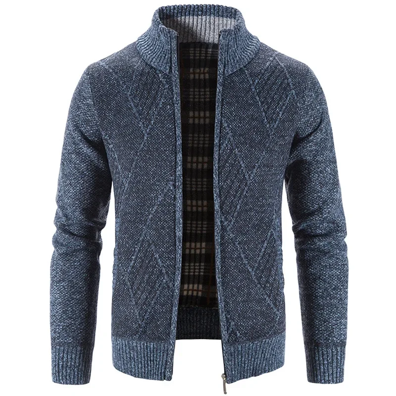Men's Cardigan Sweater 2023 Winter New Warm Stand Collar Zipper Pure Color Casual Knitted Sweater Jacket Coat Male Clothing