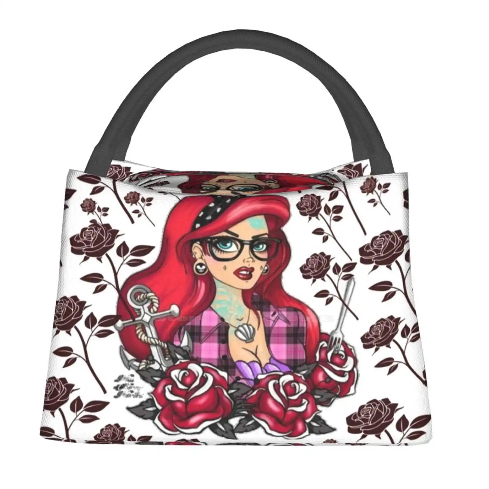

Ariel Rose Thermal Cooler Tote Insulated Lunch Bag Little Mermaid Girls Womens Children Roses Goth Premium Fitted Baby One