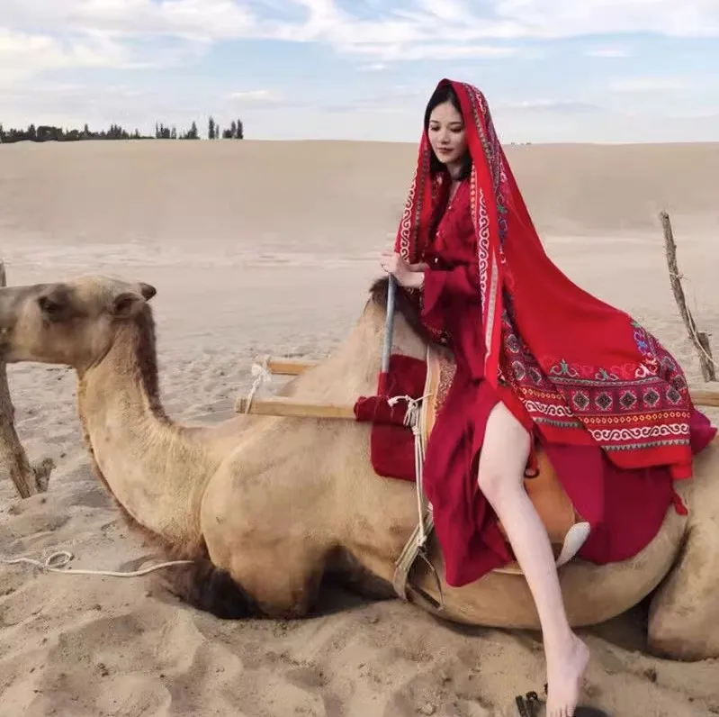 

Summer Ethnic Style Scarf Sunscreen Scarf Female Qinghai Lake Travel Photography Beach Towel Shawl Xinjiang
