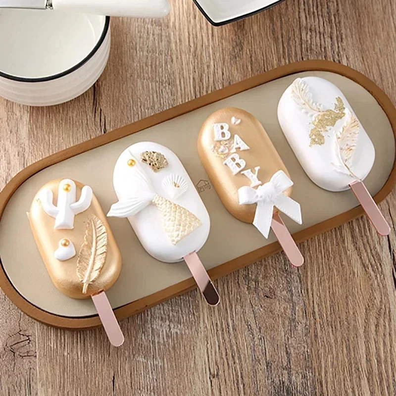 50pcs Summer DIY Acrylic Ice Cream Sticks Golden Popsicle Stick Chocoloate Mold Sticks New Year Christmas Baby Shower Kids Gift