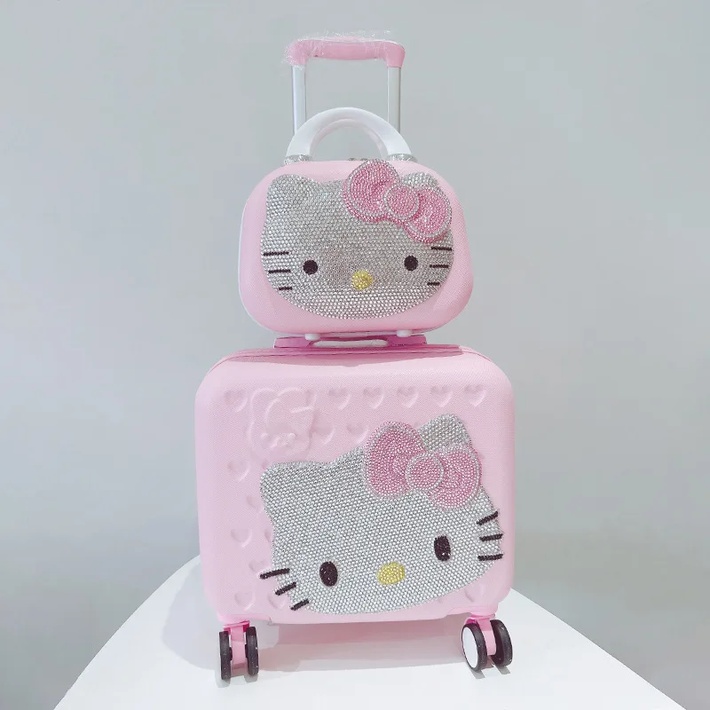 

Kawaii Sanrio Hello Kitty Cartoon Anime Pink Diamond Stickers Suitcase Women's Multifunctional Trolley Suitcase Travel Box Gift