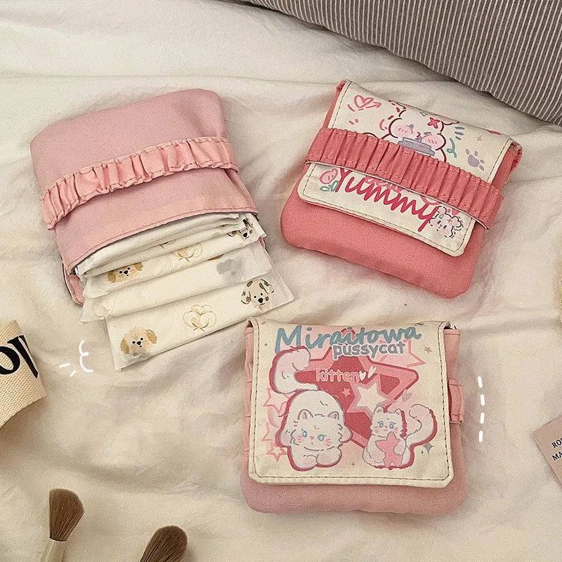 Cute Women Sanitary Napkin Tampon Storage Bag Sanitary Pad Pouch Portable Makeup Bag Lipstick Key Earphone Data Cables Organize