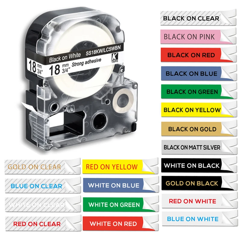 18MM Multicolor label tape SS18KW/LC-5WBN LC-5WBN9 ST18KW SC18YW For kingjim/epson For LW300 LW400 LW-600P LW-700P