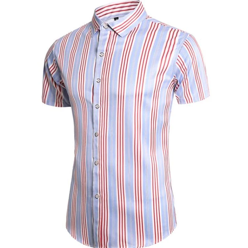 Новинка 2023, мужская летняя полосатая клетчатая деловая рубашка для отдыха, мужская хлопковая модная Рабочая Рубашка с коротким рукавом, Высококачественная Мужская одежда
