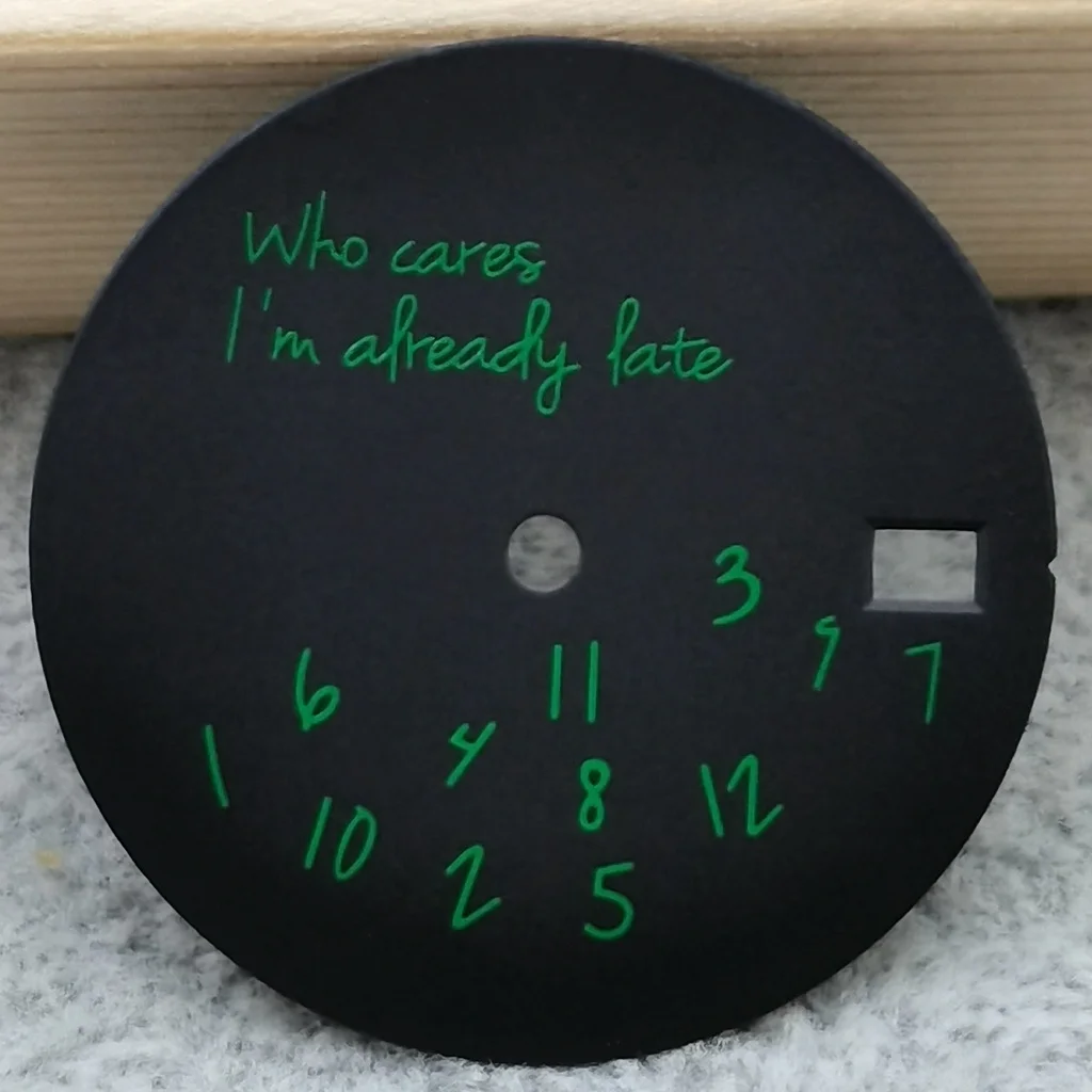 Premium 28.5mm 'Who Cares I'm Already Late' White & Black Watch Dial