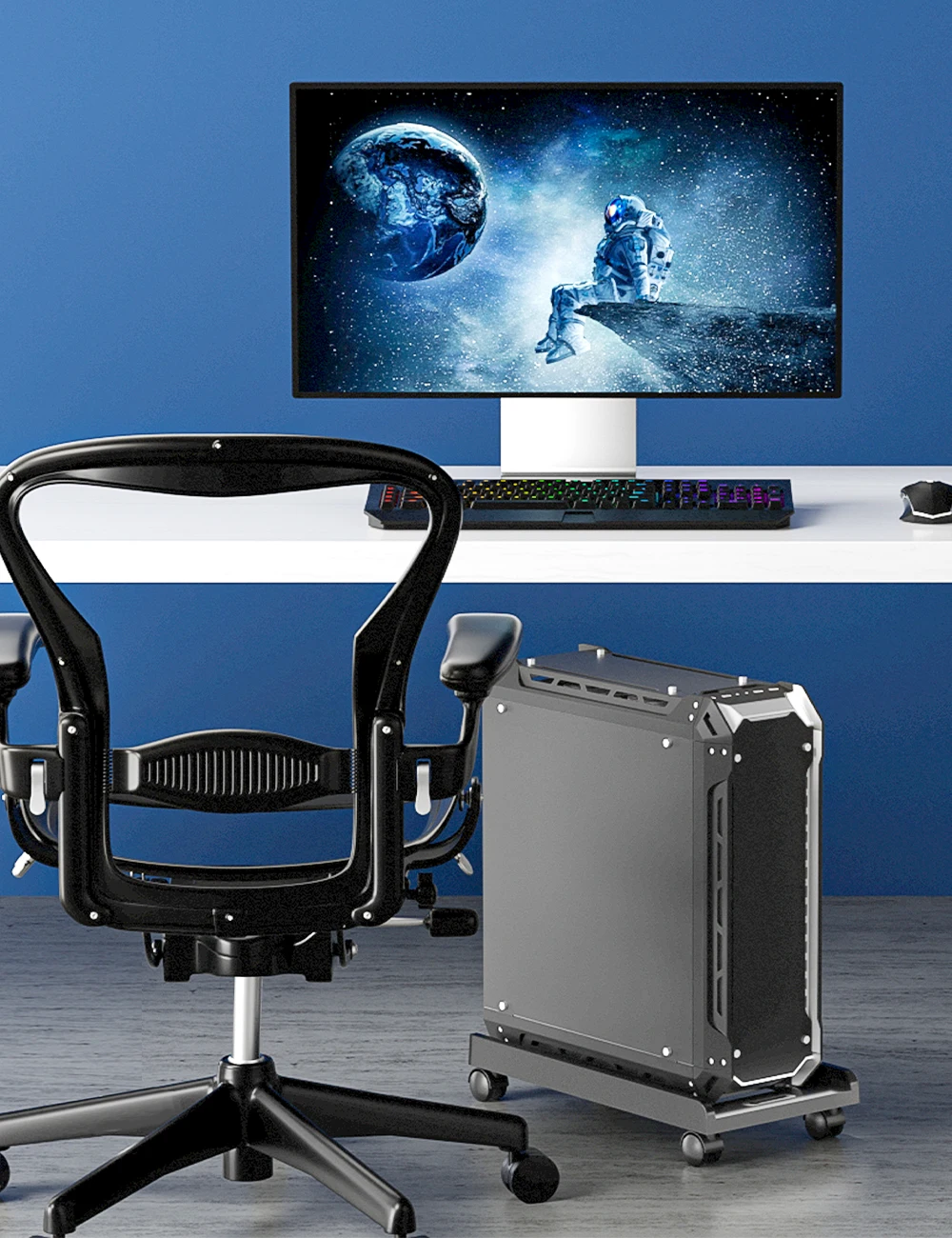 Adjustable Mobile Computer CPU Stand PC Cases with 4 Caster Wheels ABS Material Desk Accessories Holder