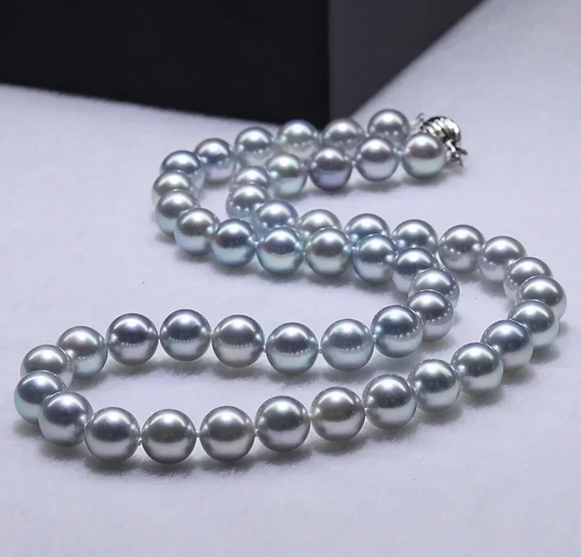 

New Arrival Charming 18"11-12mm Natural Sea Genuine Gray Round Pearl Necklace for Women Jewelry Pendnat 925 Sterling Silver