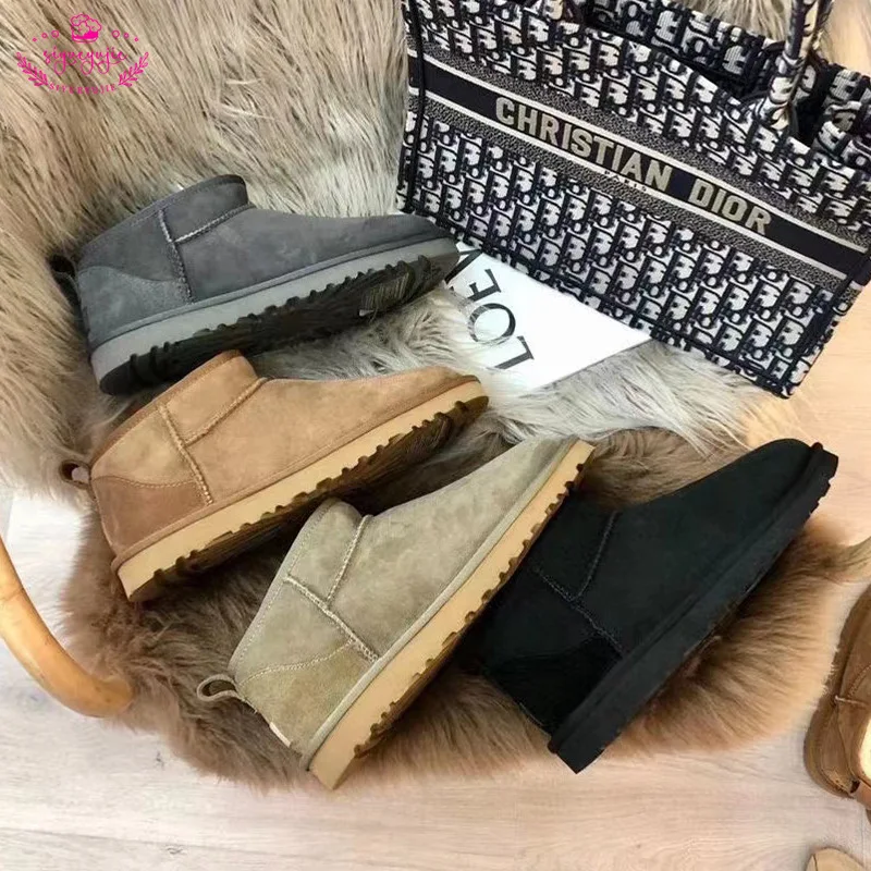 

Ultra Mini Flat Boot Antelope Snow Boots Designer Woman Thick Sole Real Leather Fluffy Warm Winter neumel Booties Chestnut black