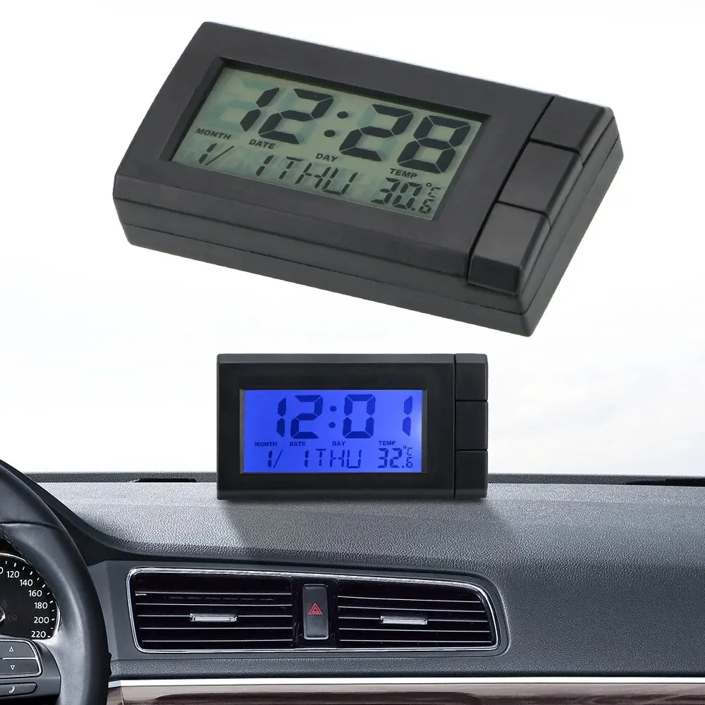 Car Clock LCD Digital Display Auto Watch Thermometer Temperature Display Self-Adhesive