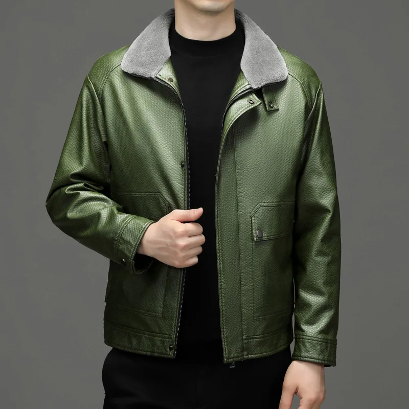 

2023 Men's New Winter down Imitation Leather Casual Fur Collar Warm
