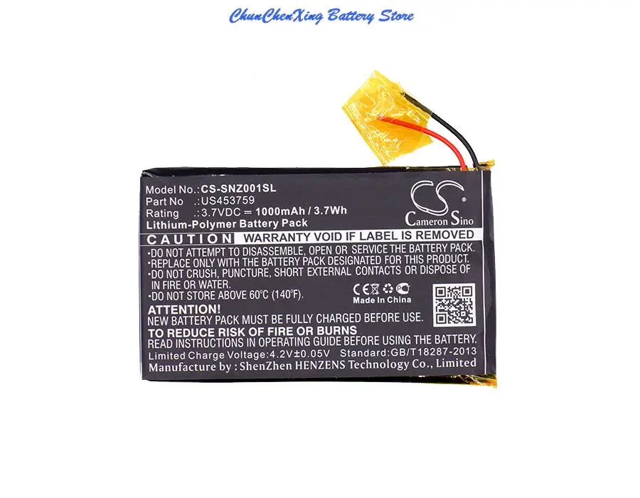 Batteria Cameron Sino 1000Mah Us453759 Per Sony Nwz-Zx1, Walkman Nwz-Zx1