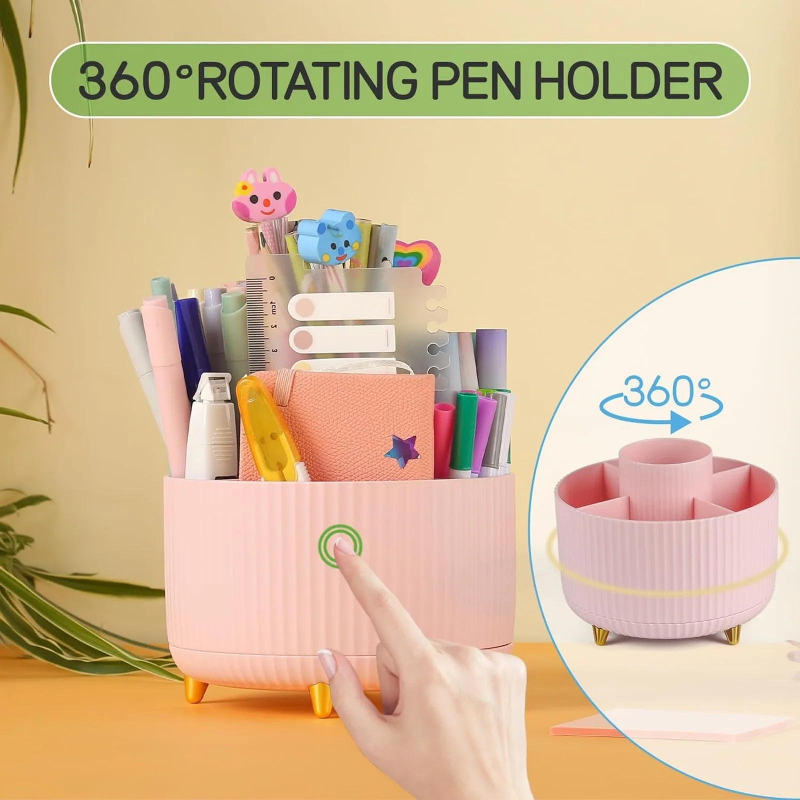 Pencil Holder 360 Degree Rotating Desk Organizer Pen Holder Spinning Makeup Brush Holder 5 Slots Pencil Cup For Desk