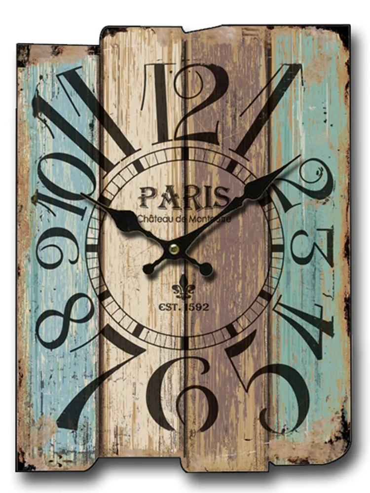 Large Square Wall Clock Retro Wood Vintage Clocks Color:A-96;Sheet Size:30X40CM