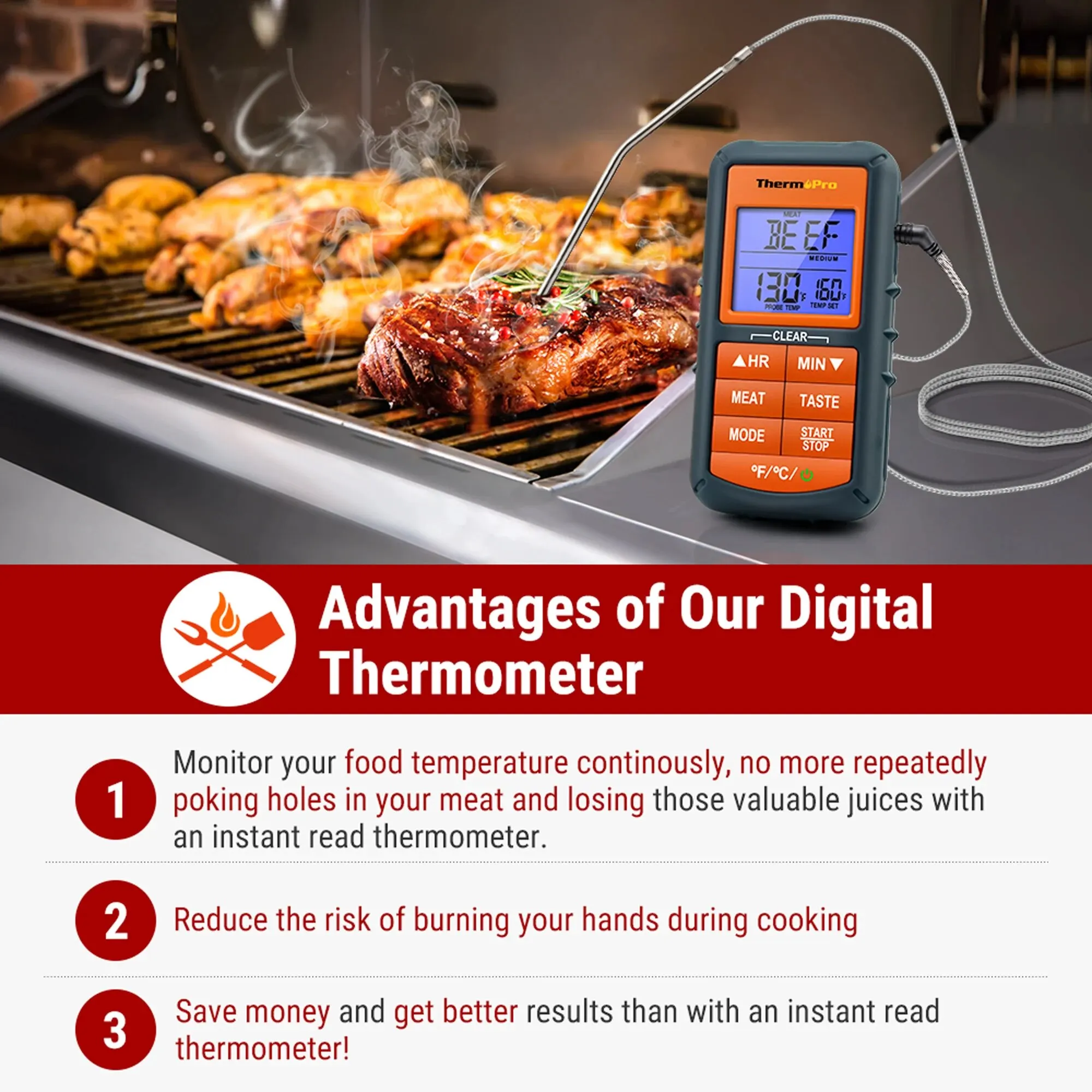 ThermoPro TP06B Digital Kitchen Food Thermometer Single Probe with Timer/Temperature Alarm for Smoker BBQ Meat Cooking digital thermometer food thermometer bbq thermometer