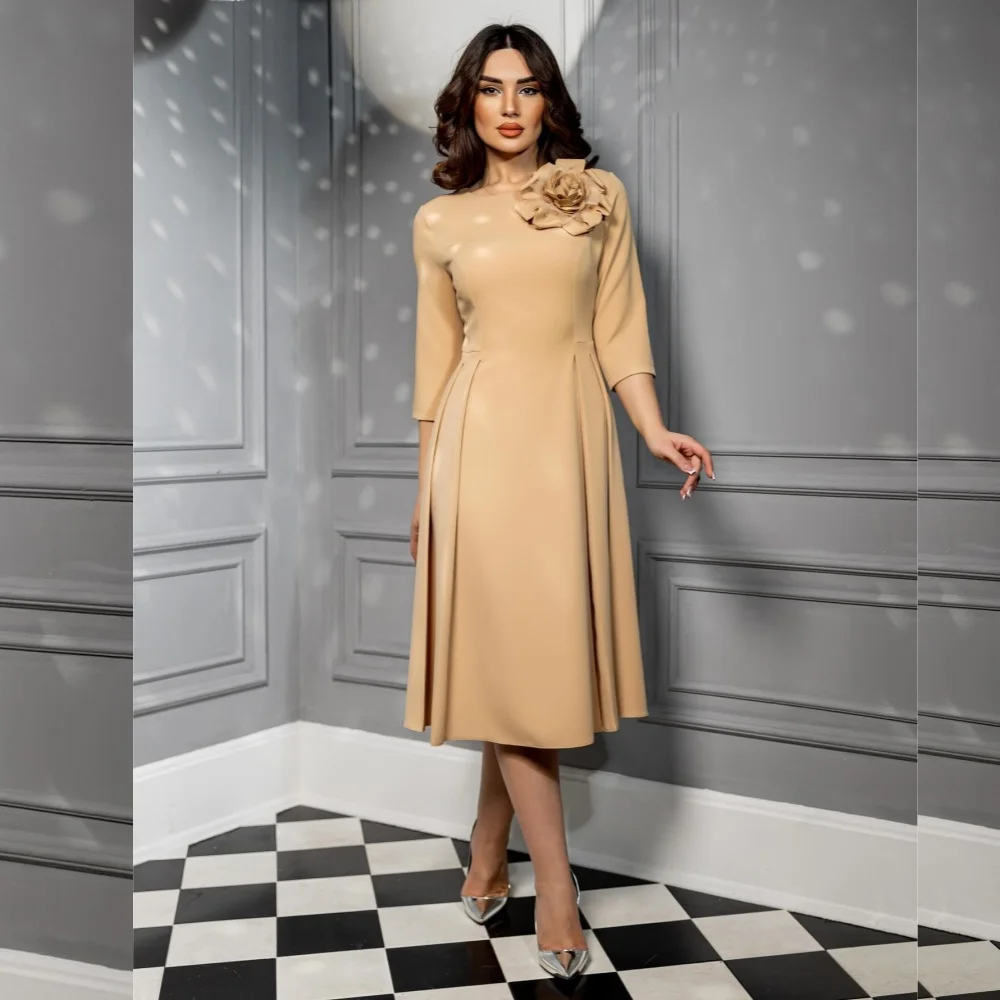 Jiayigong  Sexy Casual  Jersey Flower Draped Homecoming A-line Boat Neck Bespoke Occasion Gown Knee Length Dresses