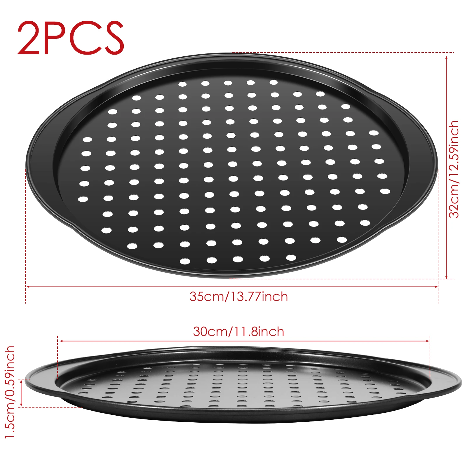 CoCoCherry 2pc Pizza Trays for Oven Non Stick- 14 Inch Carbon Stee