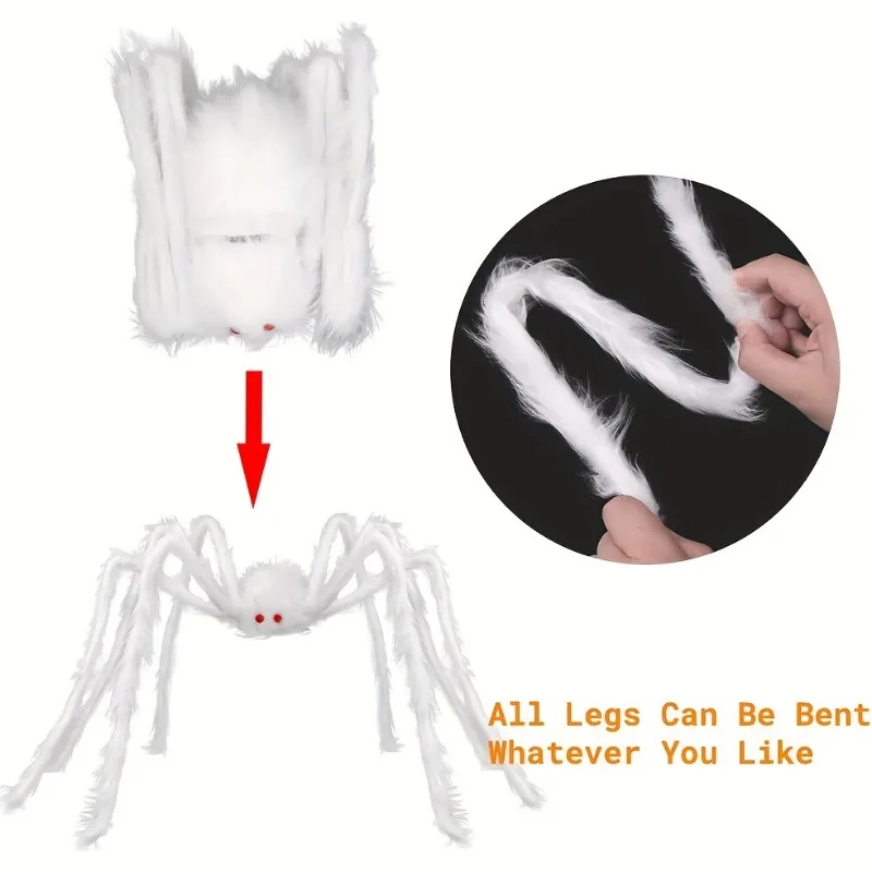 125cm Giant Hairy Spider Realistic Scary White Spider Props with Red Eyes for Indoor Outdoor Haunted House Halloween Decoration 5