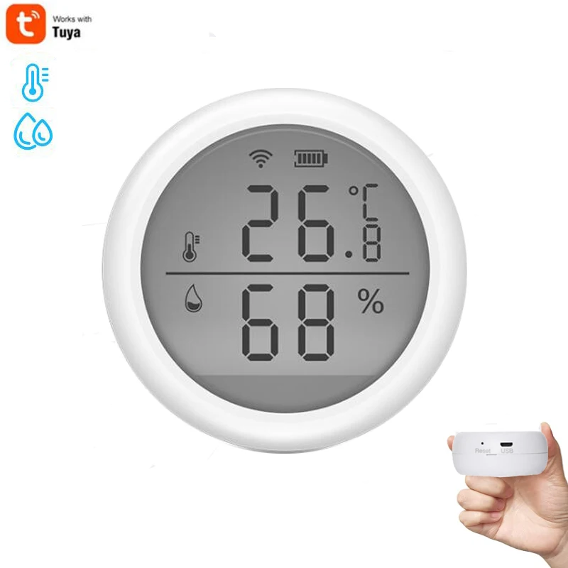 Wifi Smart Home Temperature Detector Humidity Sensor Indoor Hygrometer  Thermometer Monitor Receive Alerts with TUYA App(Not 5G)