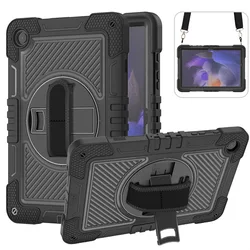 Rugged Shockproof Kids Tablet Case with Rotatable Stand & Hand Strap for Samsung Galaxy Tab A8 10.5 (2022) (Black)