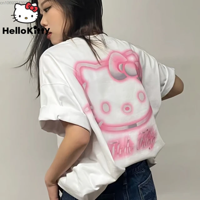 Hello Kitty Summer Cartoon Clothes For Fashion Women Oversize Cotton T  Shirt Girl Y2k Streetwear Korean Style Cute Short Sleeve - T-shirts -  AliExpress