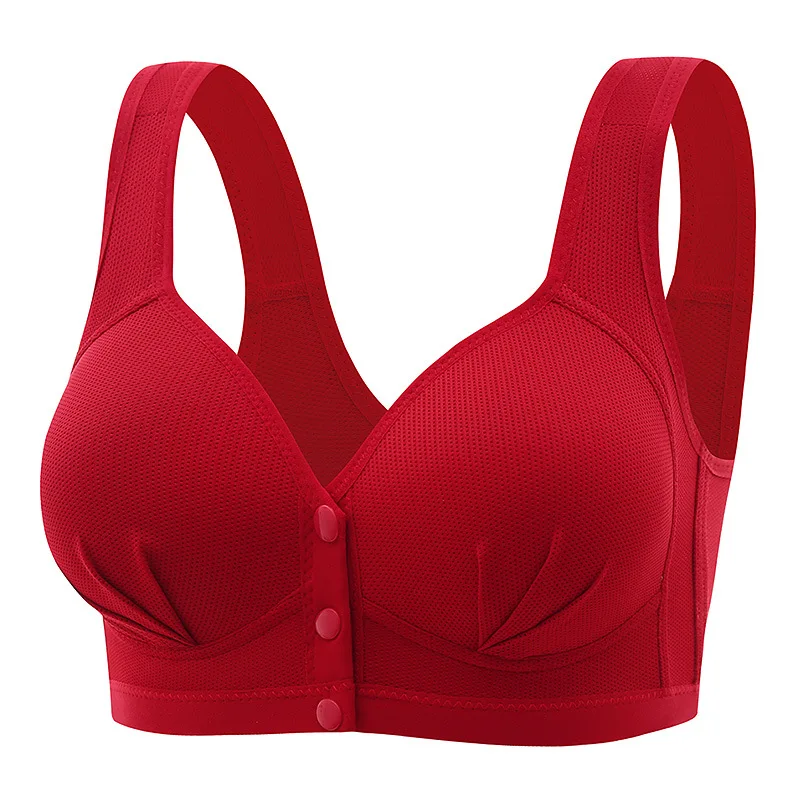 

New Large Size Front Closure Mom Back Underwear Thin Section Comfortable Breathable Push Up Bra Glossy Lingerie For Women