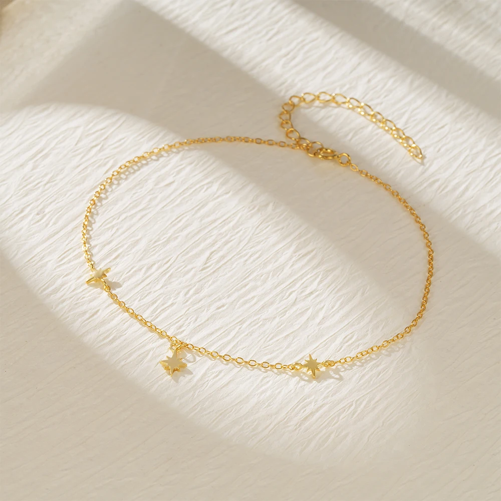 CANNER 925 Silver Octagonal Star Overlay Smooth Anklet For Women Zircon 18K Gold Plated Original Versatile Ins Fine Jewelry