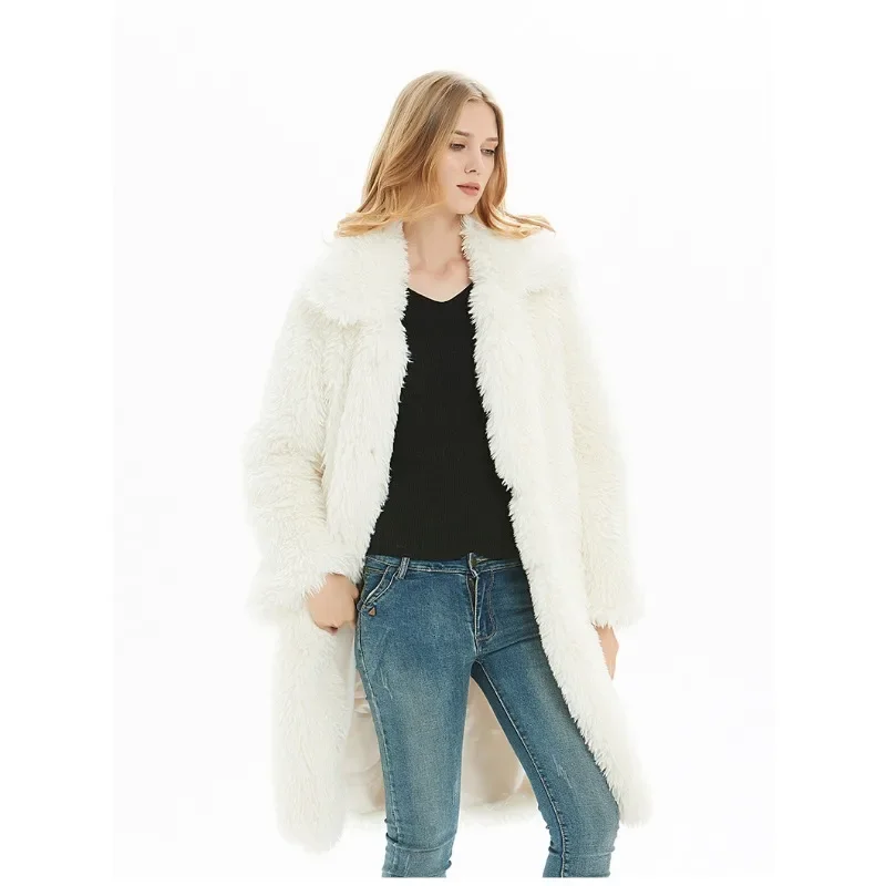 Faux Fur Coat Autumn and Winter Women's Lapel Fur Coat Plush Warm Coat Long Coat Woman
