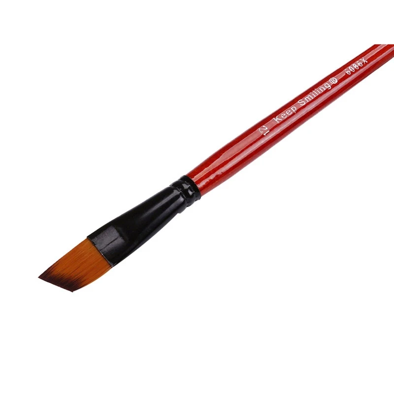 Angled Artist Paintbrushes Set Wood Long Handle for Canvas Boards Rock Body 6X