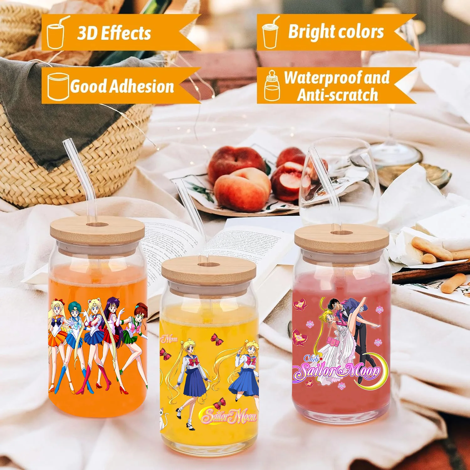 Anime Pretty Girl peel waterproof DIY Decals 3D transfers uvdtf crystal stickers 16oz uv dtf cup wraps for Libbey Glasses