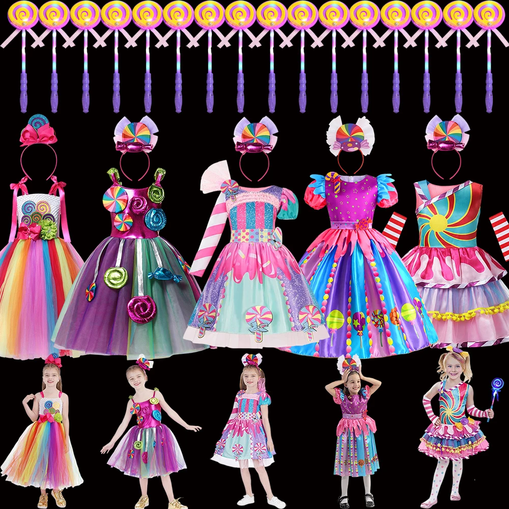

Carnival Candy Dress for Girls Purim Festival Glowing Lollipop Party Costume Children Summer Tutu Dresses Dressy Party Ball Gown