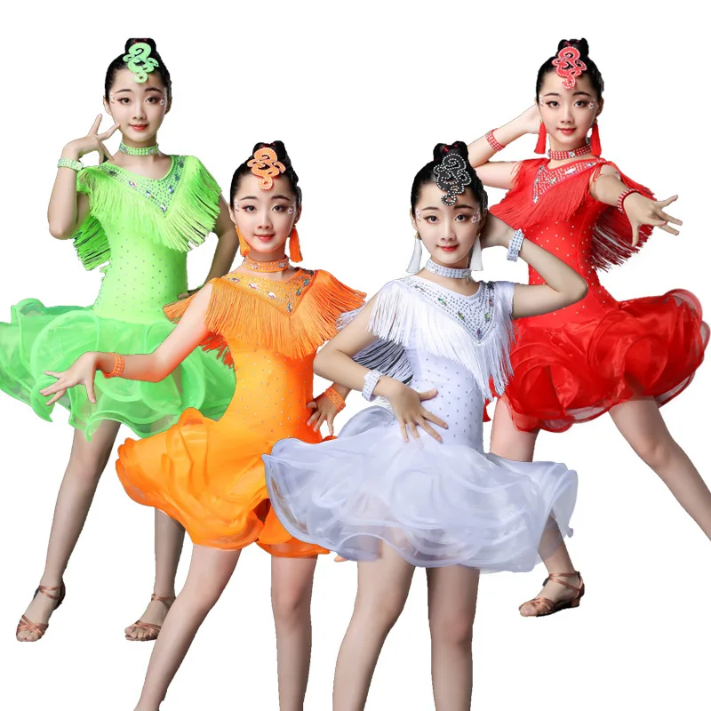 Nappe Ragazze Sala Da Ballo Vestiti Di Danza Latina Bambini Costumi Di Prestazione Di Salsa Ragazze Paillettes Pattinaggio Di Figura Vestito Rave Outf