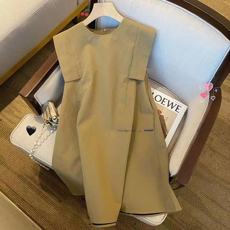 

Простое и изысканное платье цвета хаки с рукавами-Френч для девочек, Летнее Детское платье без рукавов для кукол