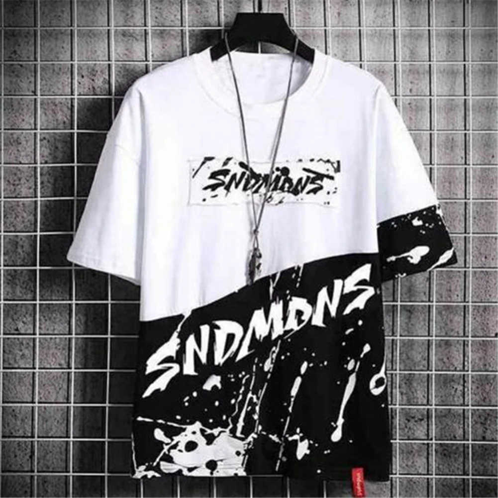 

Mens Fashion Color Matching Splash-ink Printed Short Sleeve T-shirt Streetwear